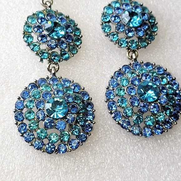 Blue Crystal Rhinestone Long Dangle Earrings - Picture 8 of 13